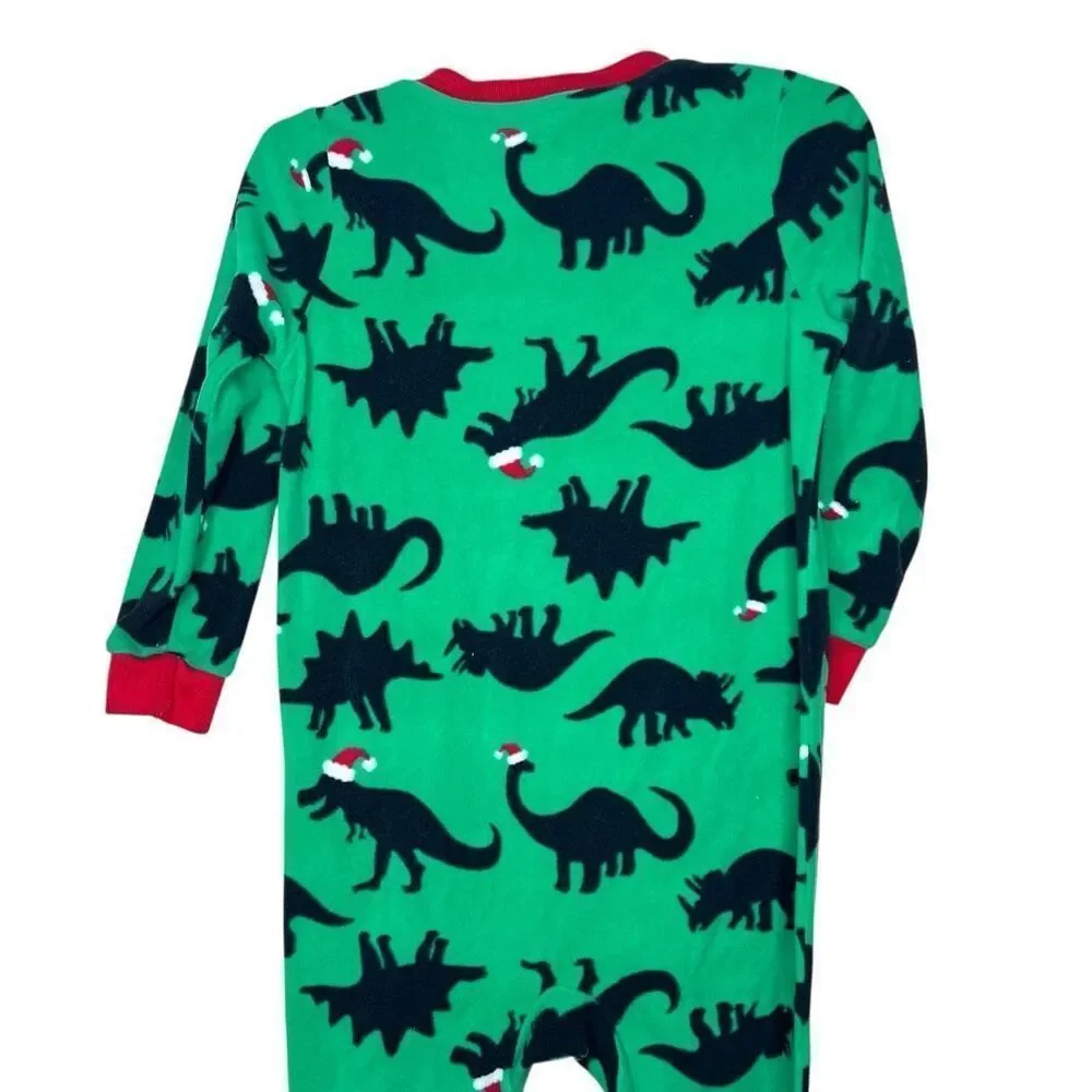 Bundle of 2 Carter’s Fleece Footed Pajamas Christmas Elf + Dino 3T